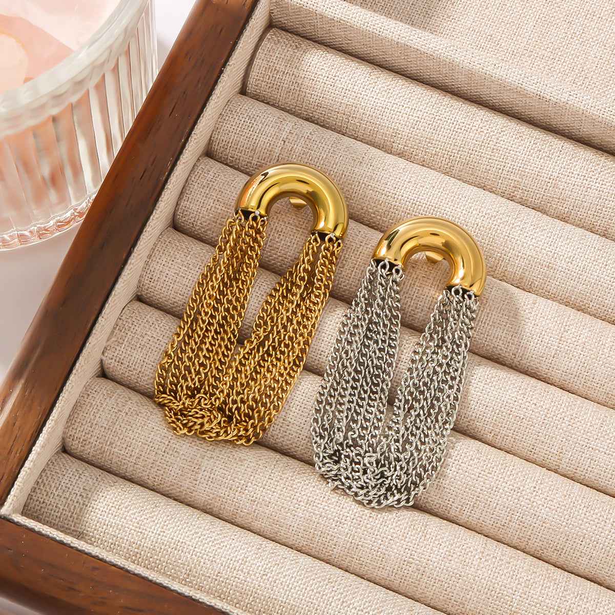 Aurelia Flow | Dual Chain Drop Earrings | Gold & Silver Plated Layered Chain Design | Modern Statement Luxe Earrings