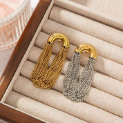 Aurelia Flow | Dual Chain Drop Earrings | Gold & Silver Plated Layered Chain Design | Modern Statement Luxe Earrings