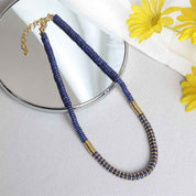 Azure Muse | Luxe Beaded Necklace | Gold Plated Deep Blue Disc Bead Design | Contemporary Statement Luxe Necklace