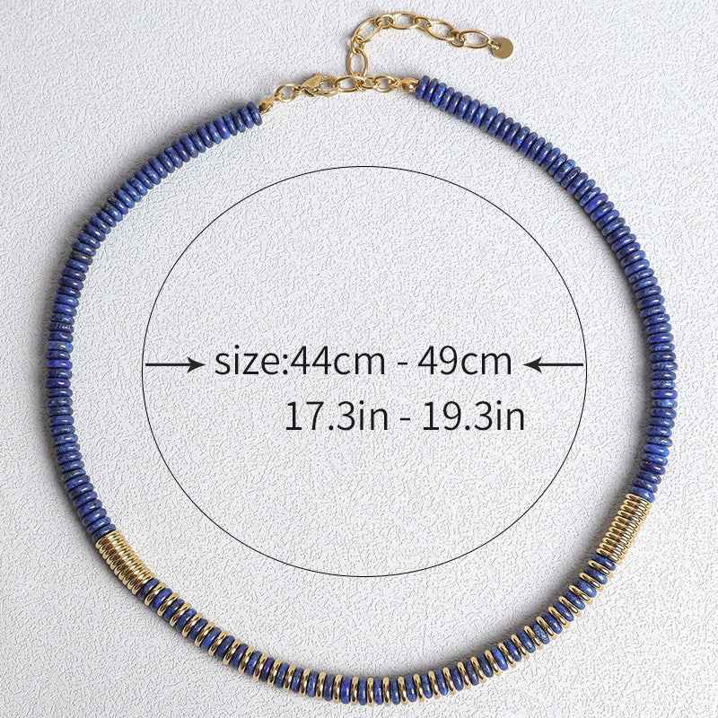 Azure Muse | Luxe Beaded Necklace | Gold Plated Deep Blue Disc Bead Design | Contemporary Statement Luxe Necklace