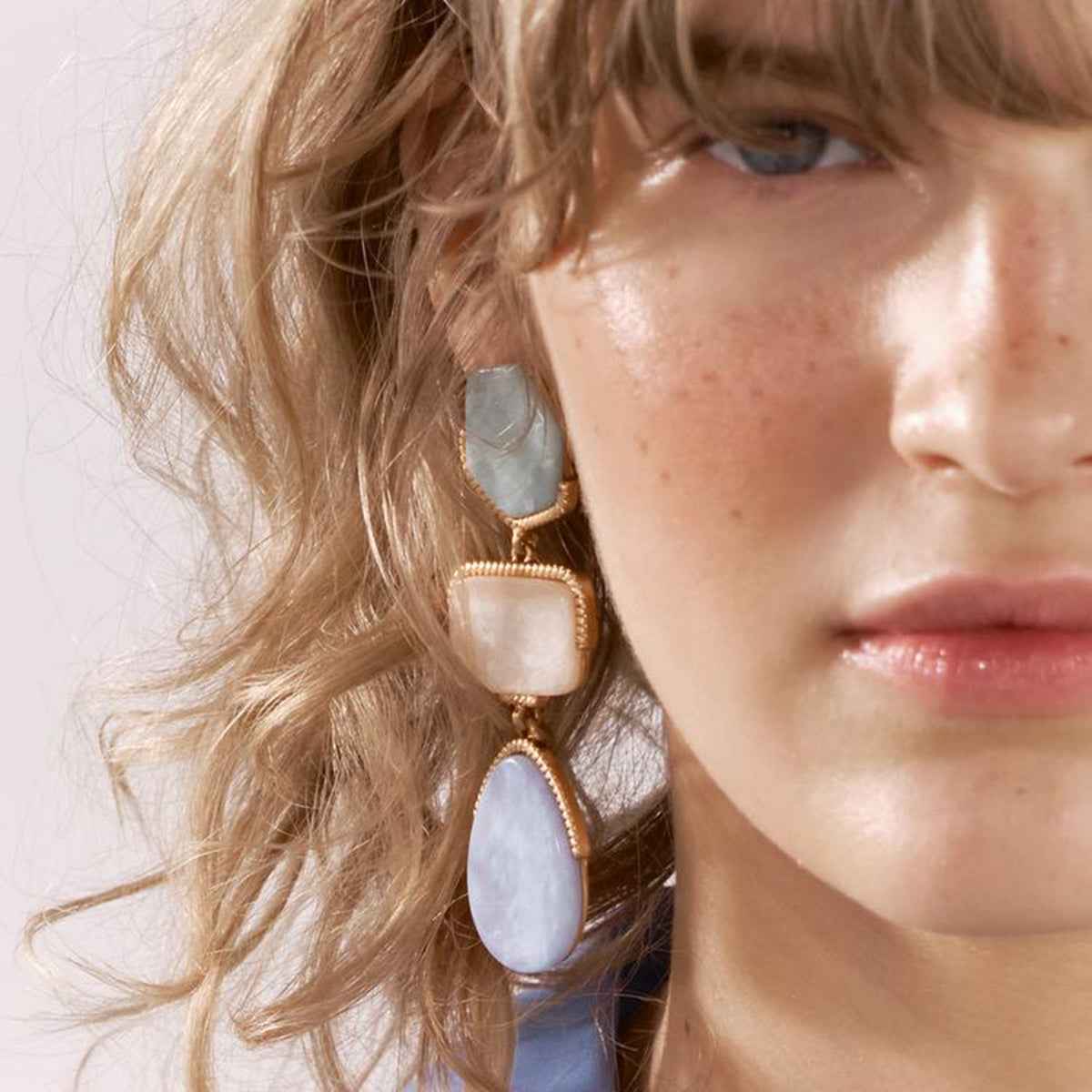 Celestia Muse | Pastel Drop Statement Earrings | Gold Plated Multi-Stone Geometric Design | Soft Elegant Luxe Earrings