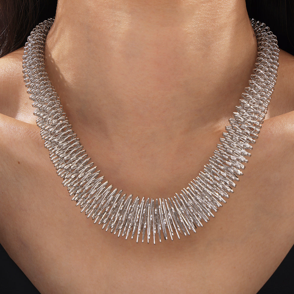 Gilded Flow | Mesh Statement Necklace | Gold Plated Woven Texture Design | Bold Contemporary Luxe Necklace