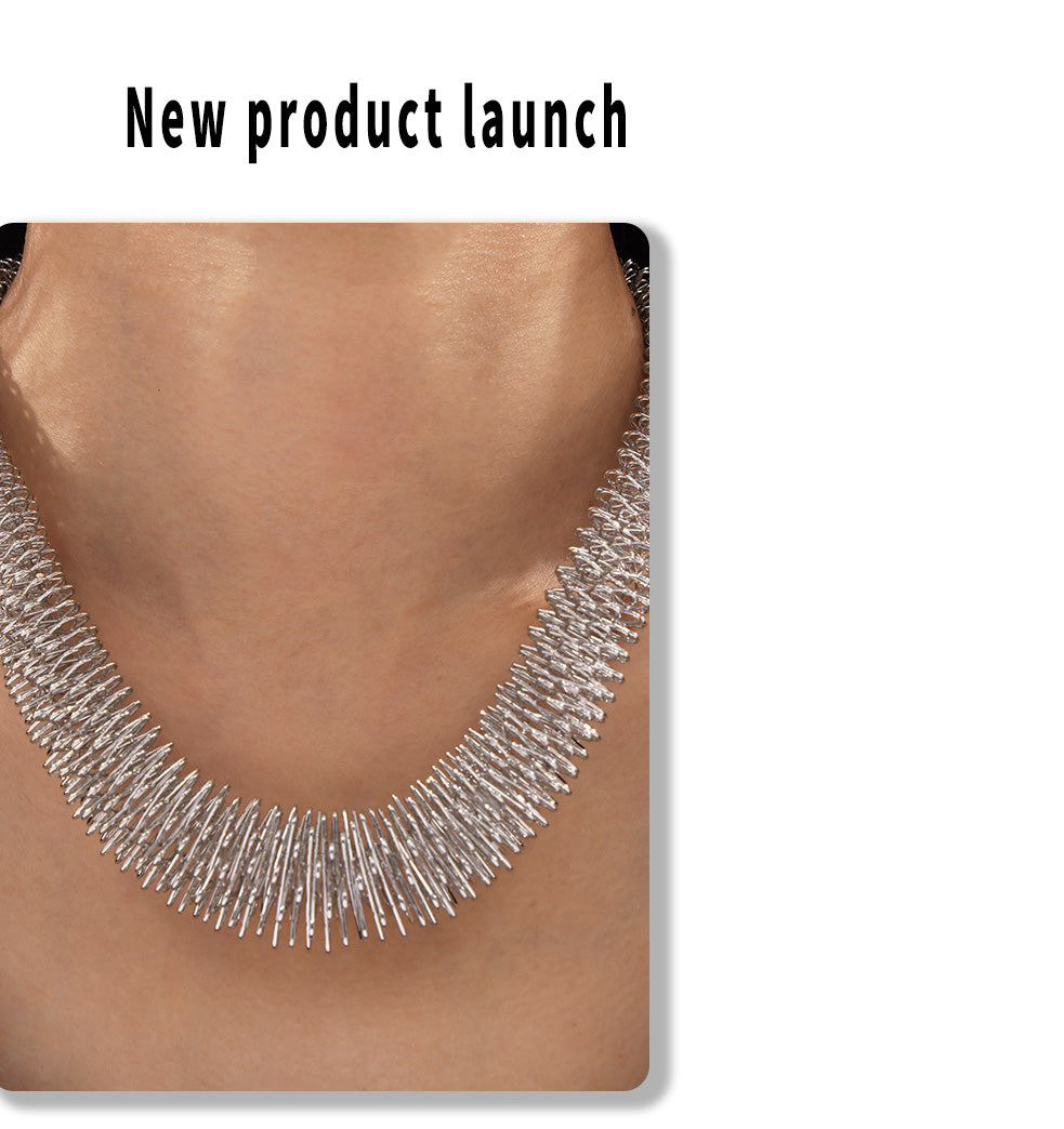 Gilded Flow | Mesh Statement Necklace | Gold Plated Woven Texture Design | Bold Contemporary Luxe Necklace