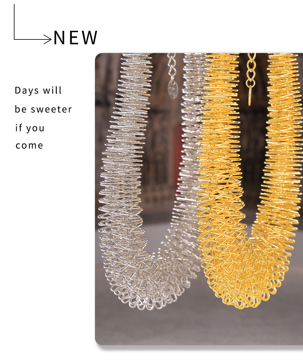 Gilded Flow | Mesh Statement Necklace | Gold Plated Woven Texture Design | Bold Contemporary Luxe Necklace