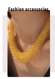 Gilded Flow | Mesh Statement Necklace | Gold Plated Woven Texture Design | Bold Contemporary Luxe Necklace