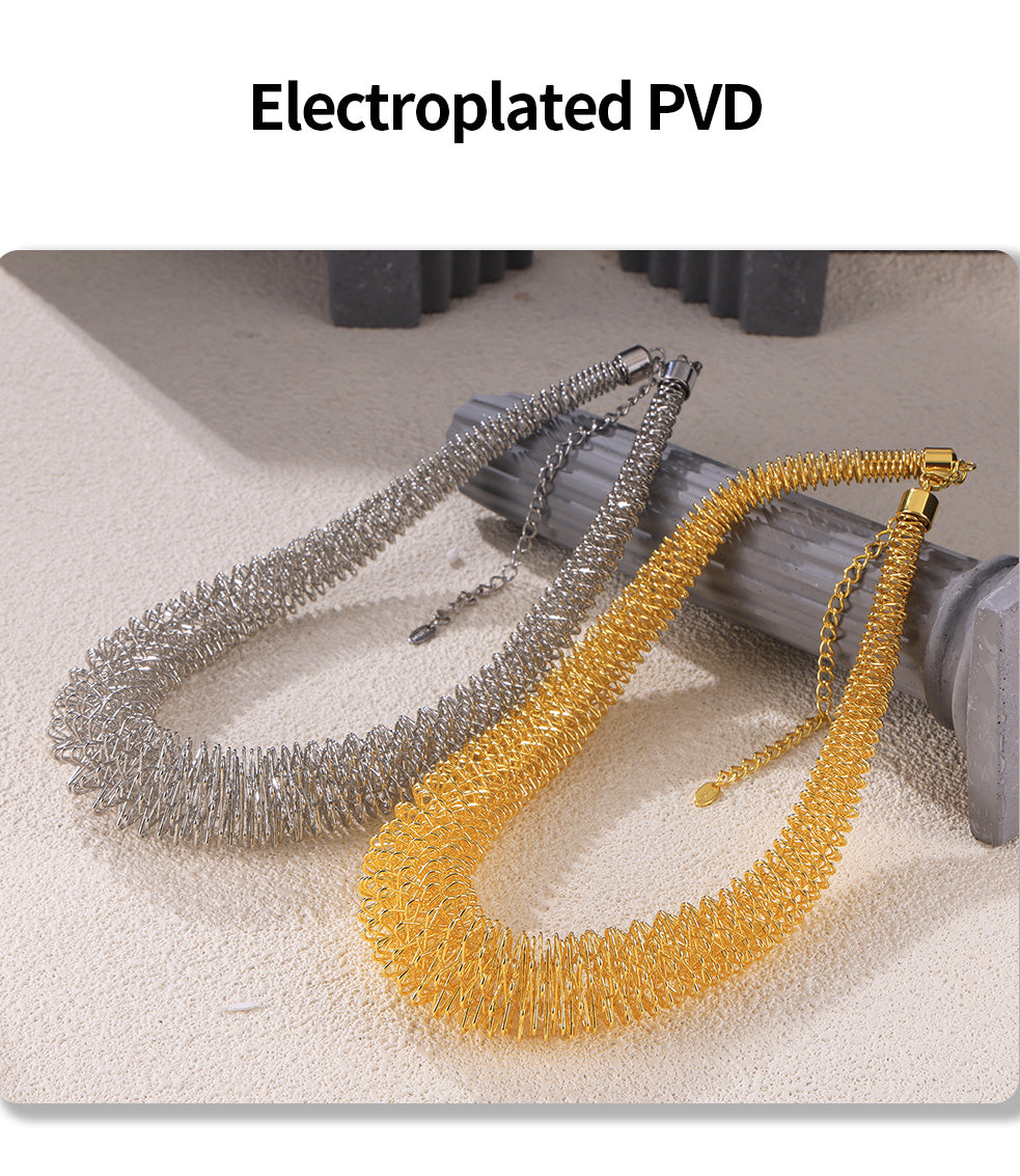 Gilded Flow | Mesh Statement Necklace | Gold Plated Woven Texture Design | Bold Contemporary Luxe Necklace