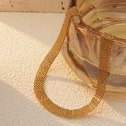 Aurielle Flow | Luxe Mesh Gold Necklace | Gold Plated Fluid Weave Design | Modern Statement Luxe Necklace