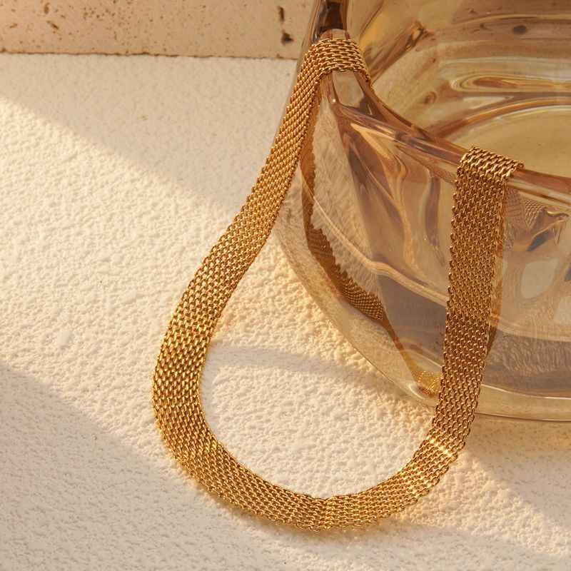 Aurielle Flow | Luxe Mesh Gold Necklace | Gold Plated Fluid Weave Design | Modern Statement Luxe Necklace