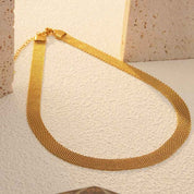 Aurielle Flow | Luxe Mesh Gold Necklace | Gold Plated Fluid Weave Design | Modern Statement Luxe Necklace