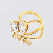 Celestia | Duo Crystal Ring | Pear Cut And Princess Cut Crystals Gold Tone | Two Crystals Gold Tone | Elegant Modern Ring