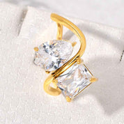 Celestia | Duo Crystal Ring | Pear Cut And Princess Cut Crystals Gold Tone | Two Crystals Gold Tone | Elegant Modern Ring