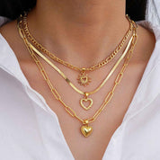 Veloura Charm | Multi-Layer Heart Necklace | Gold Plated Layered Chain with Heart Pendants | Romantic Statement Luxe Necklace