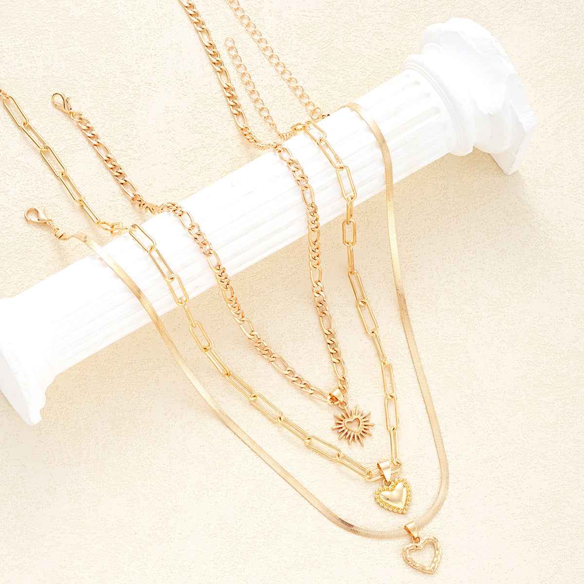 Veloura Charm | Multi-Layer Heart Necklace | Gold Plated Layered Chain with Heart Pendants | Romantic Statement Luxe Necklace