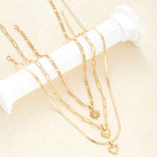 Veloura Charm | Multi-Layer Heart Necklace | Gold Plated Layered Chain with Heart Pendants | Romantic Statement Luxe Necklace