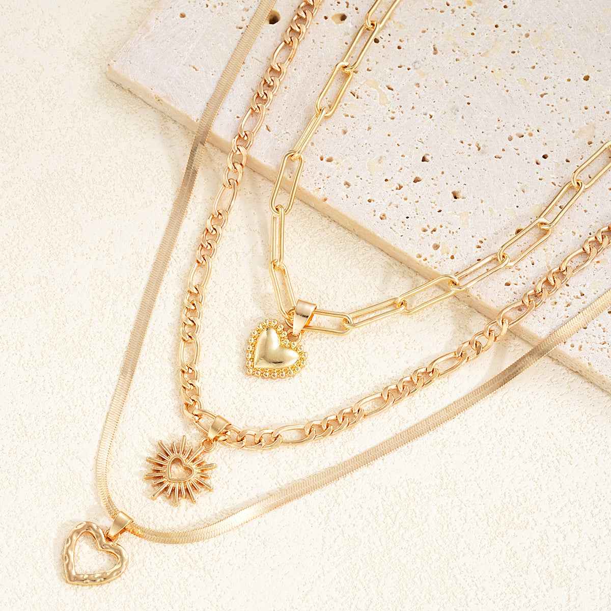 Veloura Charm | Multi-Layer Heart Necklace | Gold Plated Layered Chain with Heart Pendants | Romantic Statement Luxe Necklace