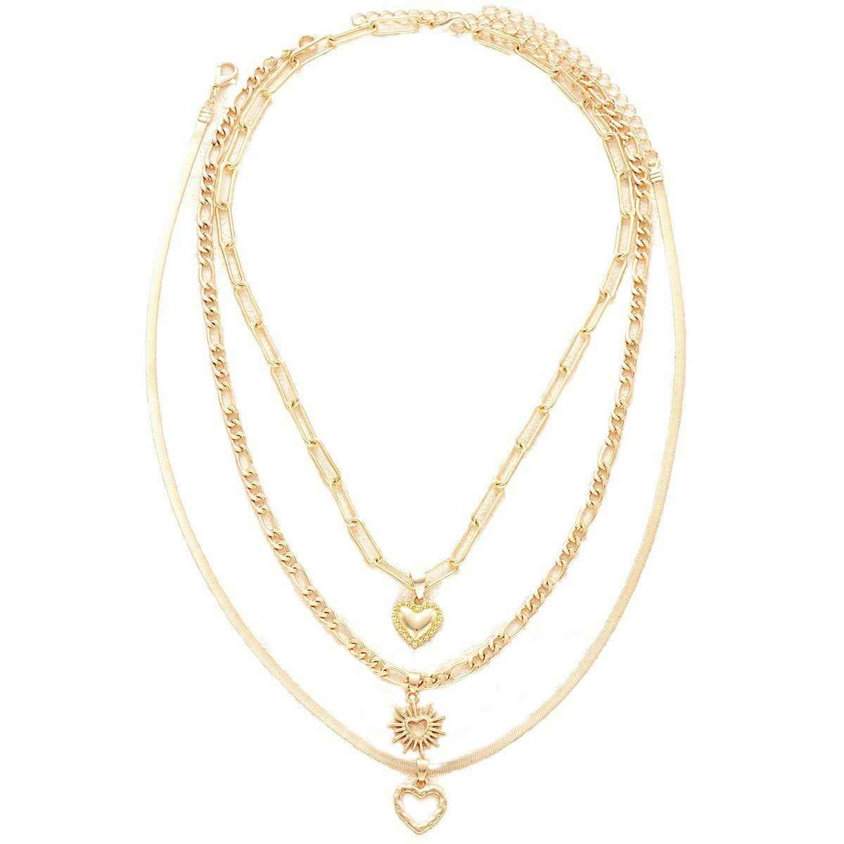 Veloura Charm | Multi-Layer Heart Necklace | Gold Plated Layered Chain with Heart Pendants | Romantic Statement Luxe Necklace