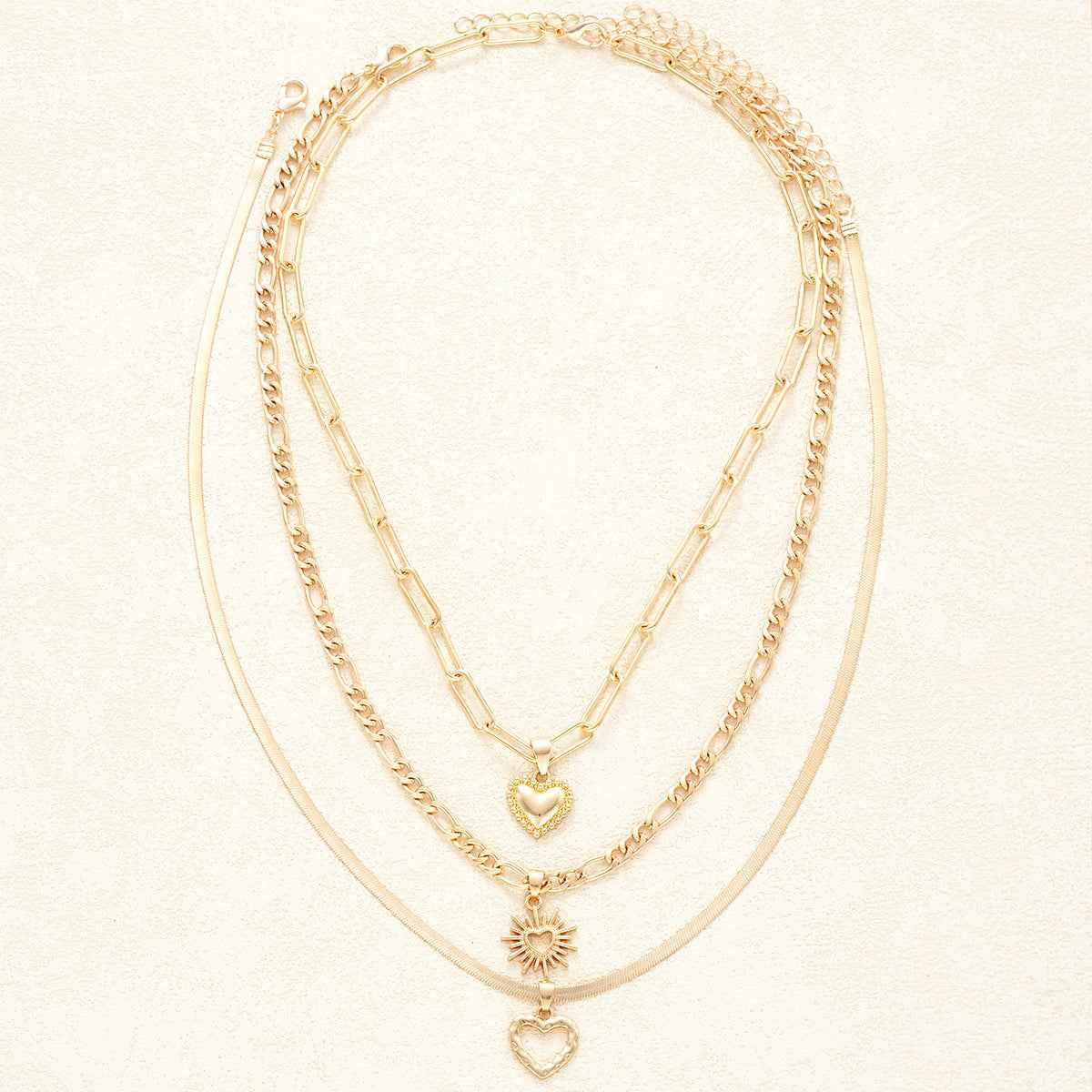 Veloura Charm | Multi-Layer Heart Necklace | Gold Plated Layered Chain with Heart Pendants | Romantic Statement Luxe Necklace