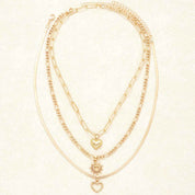 Veloura Charm | Multi-Layer Heart Necklace | Gold Plated Layered Chain with Heart Pendants | Romantic Statement Luxe Necklace