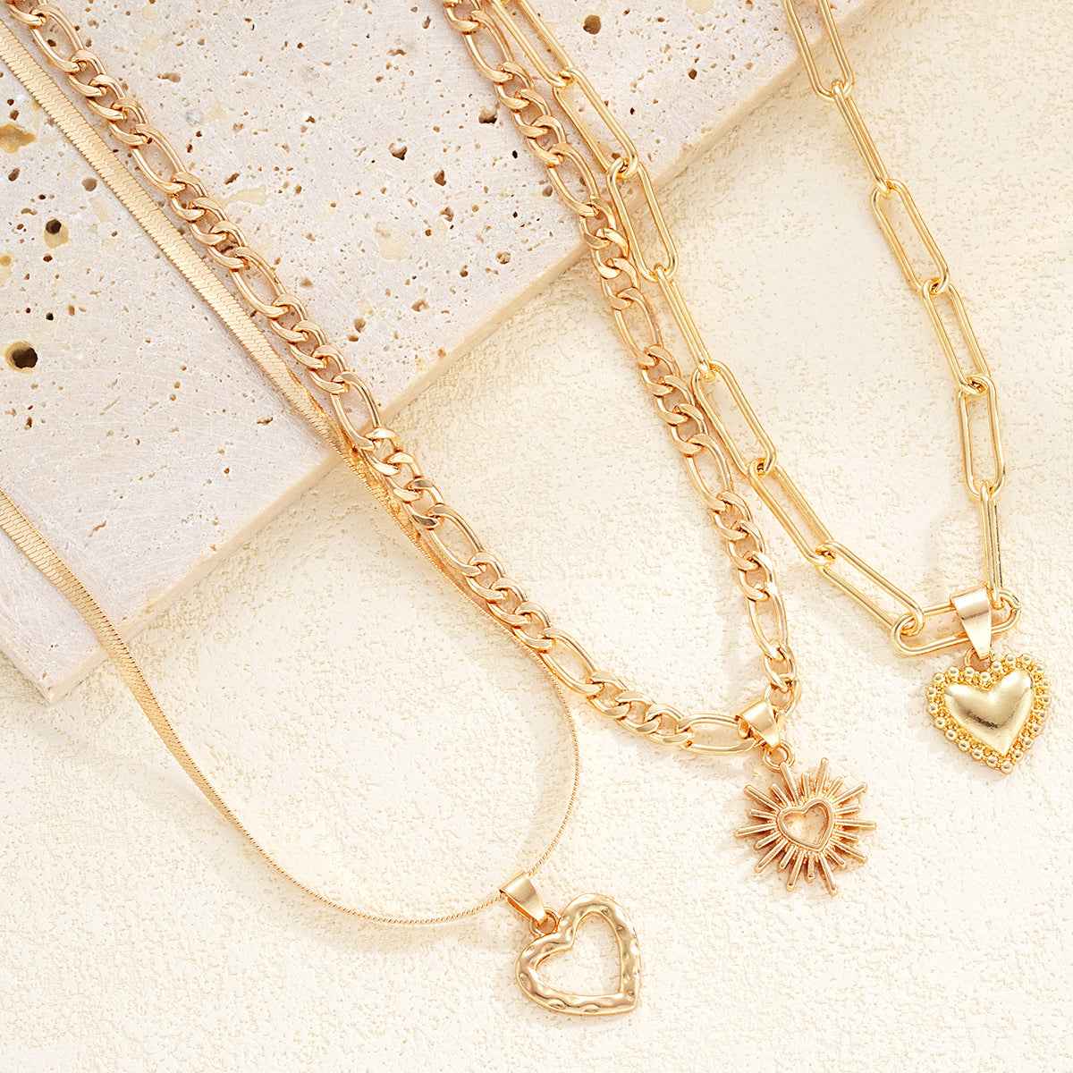 Veloura Charm | Multi-Layer Heart Necklace | Gold Plated Layered Chain with Heart Pendants | Romantic Statement Luxe Necklace