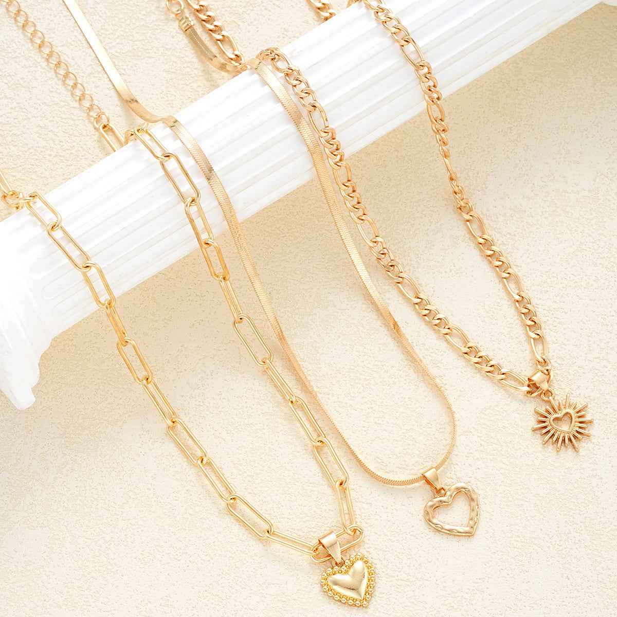 Veloura Charm | Multi-Layer Heart Necklace | Gold Plated Layered Chain with Heart Pendants | Romantic Statement Luxe Necklace