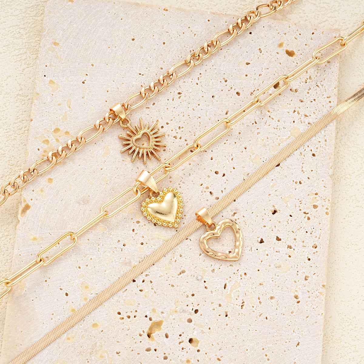 Veloura Charm | Multi-Layer Heart Necklace | Gold Plated Layered Chain with Heart Pendants | Romantic Statement Luxe Necklace