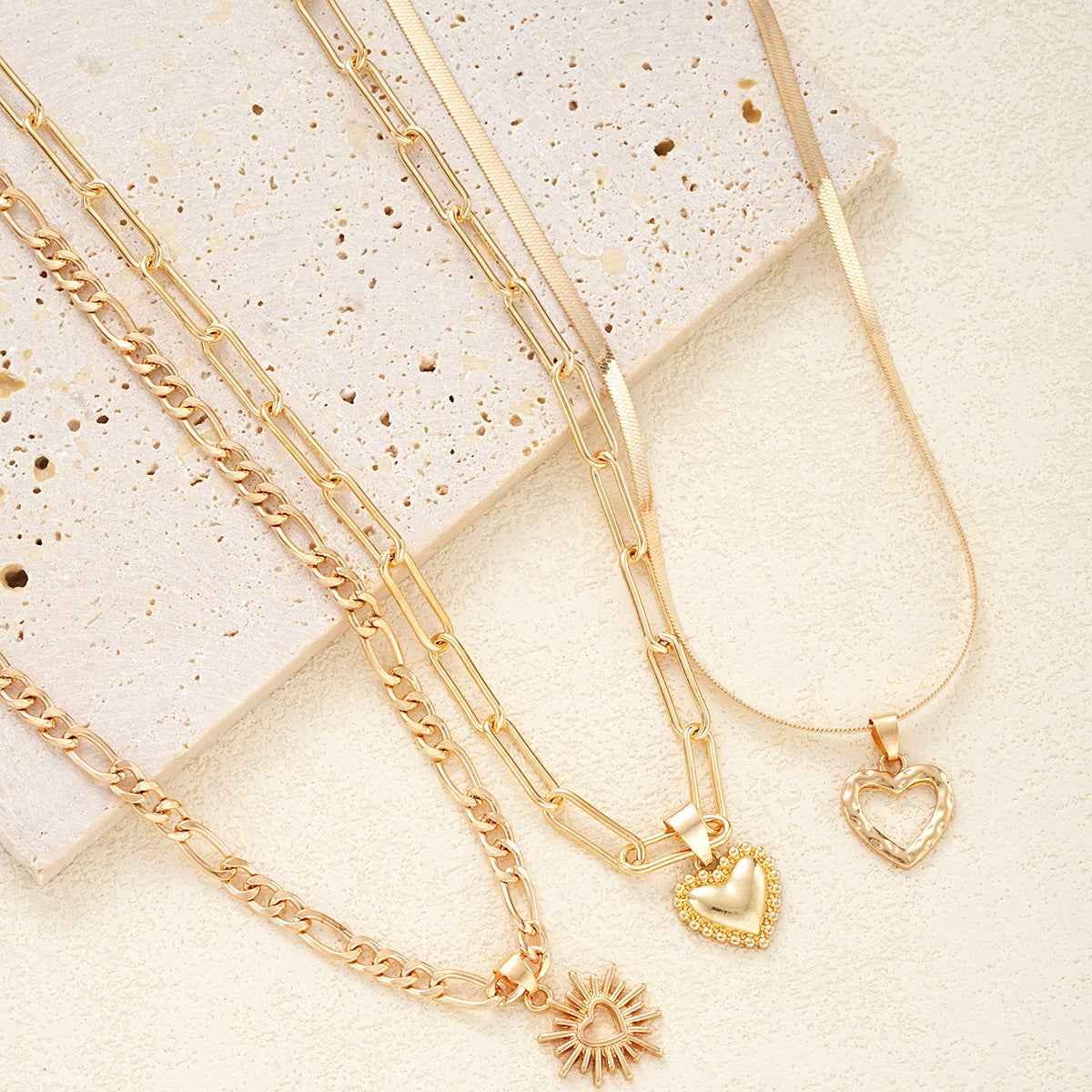 Veloura Charm | Multi-Layer Heart Necklace | Gold Plated Layered Chain with Heart Pendants | Romantic Statement Luxe Necklace