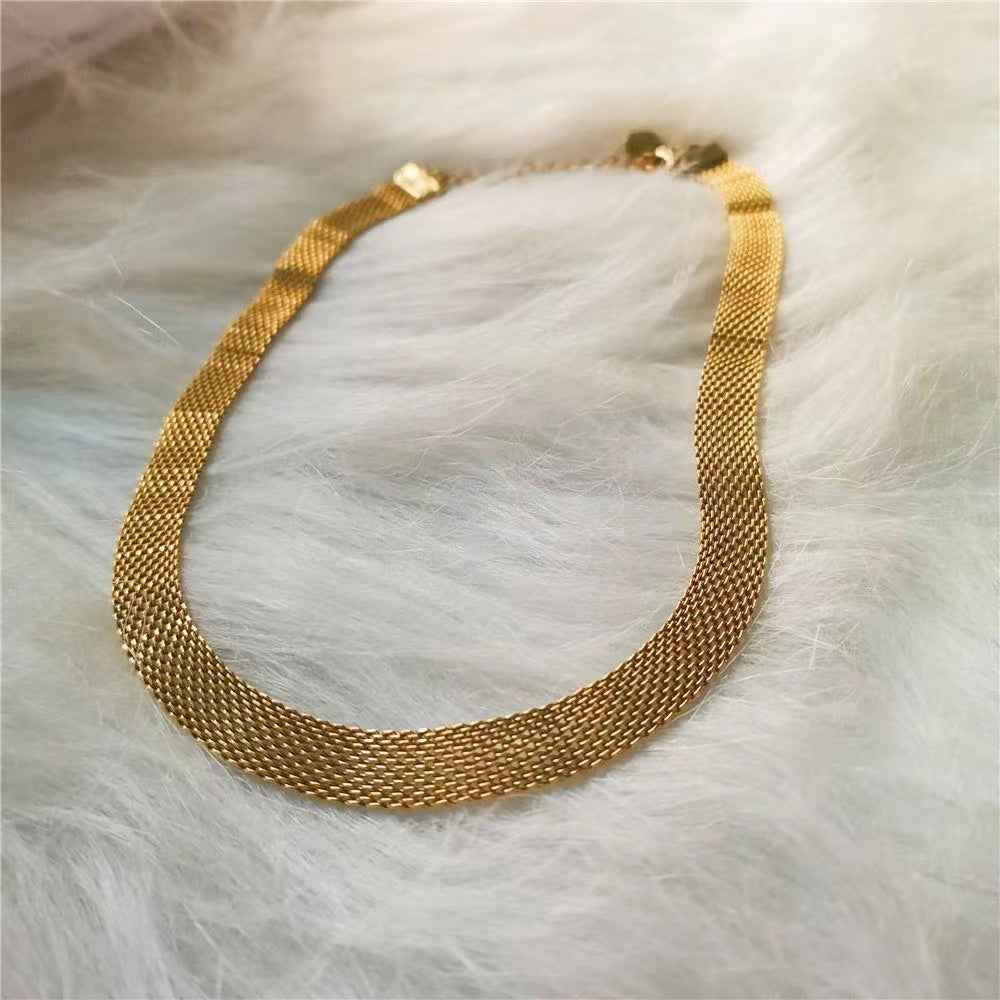 Aurielle Flow | Luxe Mesh Gold Necklace | Gold Plated Fluid Weave Design | Modern Statement Luxe Necklace