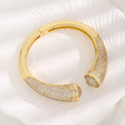 Aurielle Luxe | Radiance Crystal Cuff Bracelet | Gold Plated Crystal Embellished Design | Elegant Statement Bracelet for Timeless Glamour