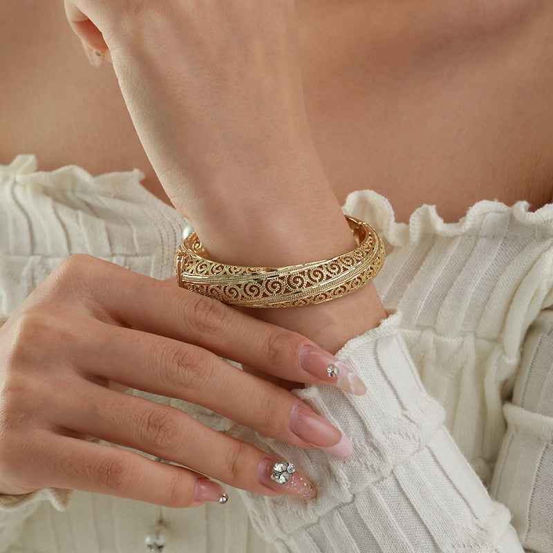 Imperial Aura | Filigree Gold Statement Bracelet | Gold Plated Intricate Filigree Design | Bold Heritage-Inspired Luxe Statement Piece