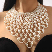 Celestia Veil | Pearl Net Statement Necklace | Multi-Layer Pearl Mesh Design | Regal Occasion Luxe Necklace