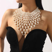 Celestia Veil | Pearl Net Statement Necklace | Multi-Layer Pearl Mesh Design | Regal Occasion Luxe Necklace