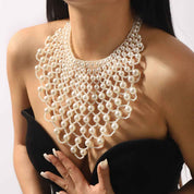Celestia Veil | Pearl Net Statement Necklace | Multi-Layer Pearl Mesh Design | Regal Occasion Luxe Necklace