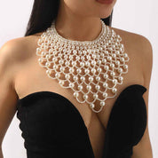 Celestia Veil | Pearl Net Statement Necklace | Multi-Layer Pearl Mesh Design | Regal Occasion Luxe Necklace
