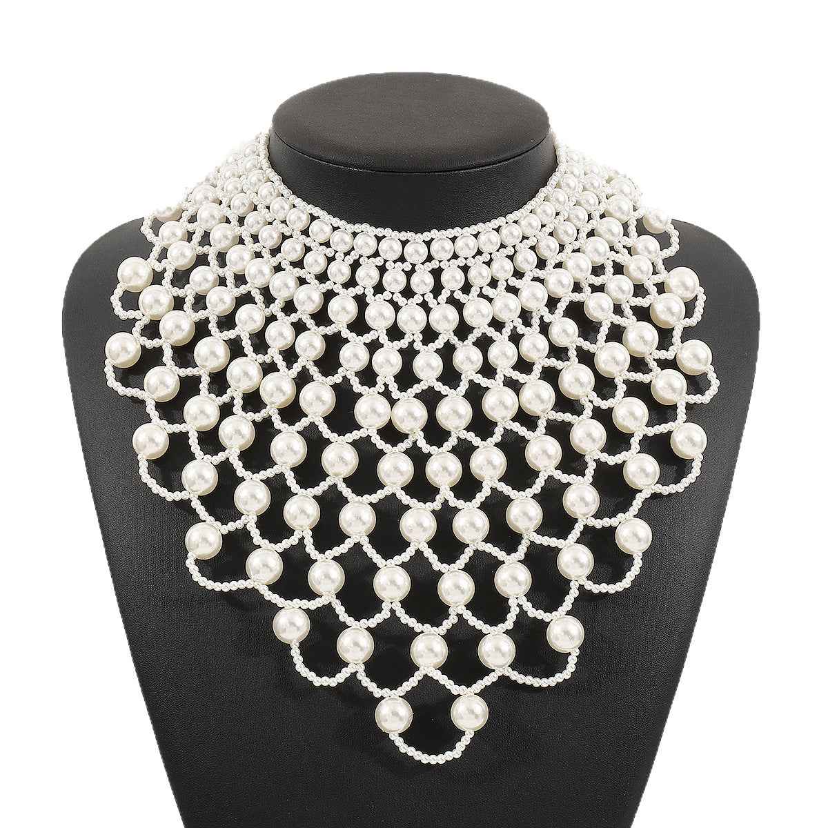 Celestia Veil | Pearl Net Statement Necklace | Multi-Layer Pearl Mesh Design | Regal Occasion Luxe Necklace