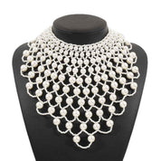 Celestia Veil | Pearl Net Statement Necklace | Multi-Layer Pearl Mesh Design | Regal Occasion Luxe Necklace