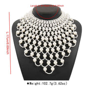 Celestia Veil | Pearl Net Statement Necklace | Multi-Layer Pearl Mesh Design | Regal Occasion Luxe Necklace