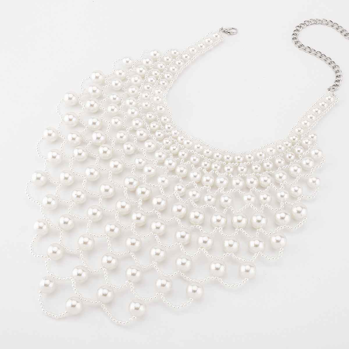 Celestia Veil | Pearl Net Statement Necklace | Multi-Layer Pearl Mesh Design | Regal Occasion Luxe Necklace