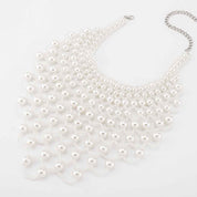 Celestia Veil | Pearl Net Statement Necklace | Multi-Layer Pearl Mesh Design | Regal Occasion Luxe Necklace