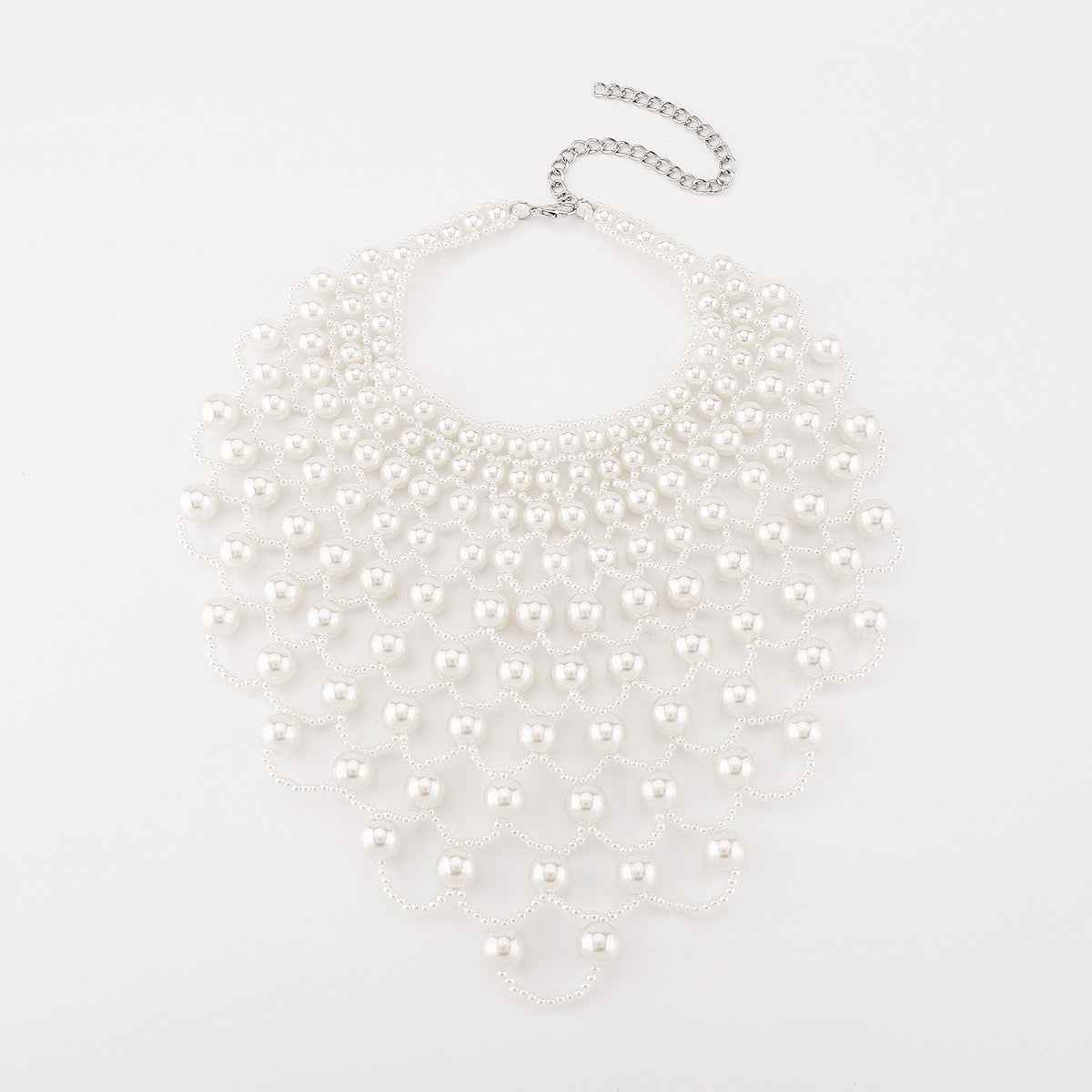 Celestia Veil | Pearl Net Statement Necklace | Multi-Layer Pearl Mesh Design | Regal Occasion Luxe Necklace