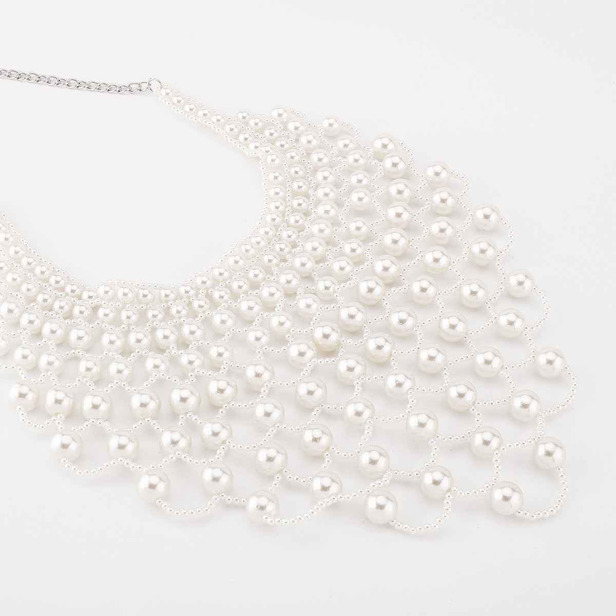 Celestia Veil | Pearl Net Statement Necklace | Multi-Layer Pearl Mesh Design | Regal Occasion Luxe Necklace