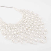 Celestia Veil | Pearl Net Statement Necklace | Multi-Layer Pearl Mesh Design | Regal Occasion Luxe Necklace