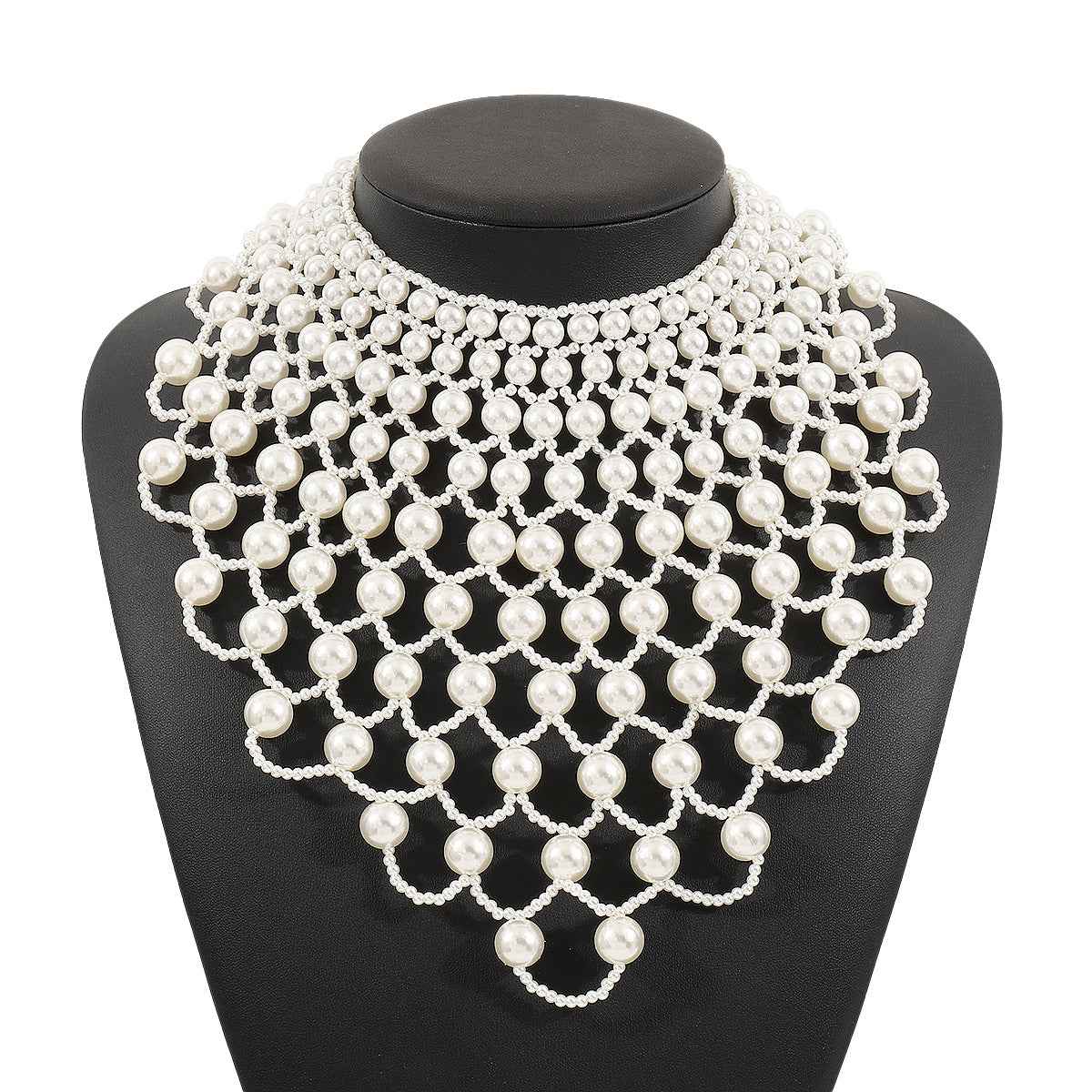 Celestia Veil | Pearl Net Statement Necklace | Multi-Layer Pearl Mesh Design | Regal Occasion Luxe Necklace