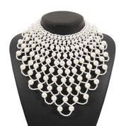 Celestia Veil | Pearl Net Statement Necklace | Multi-Layer Pearl Mesh Design | Regal Occasion Luxe Necklace