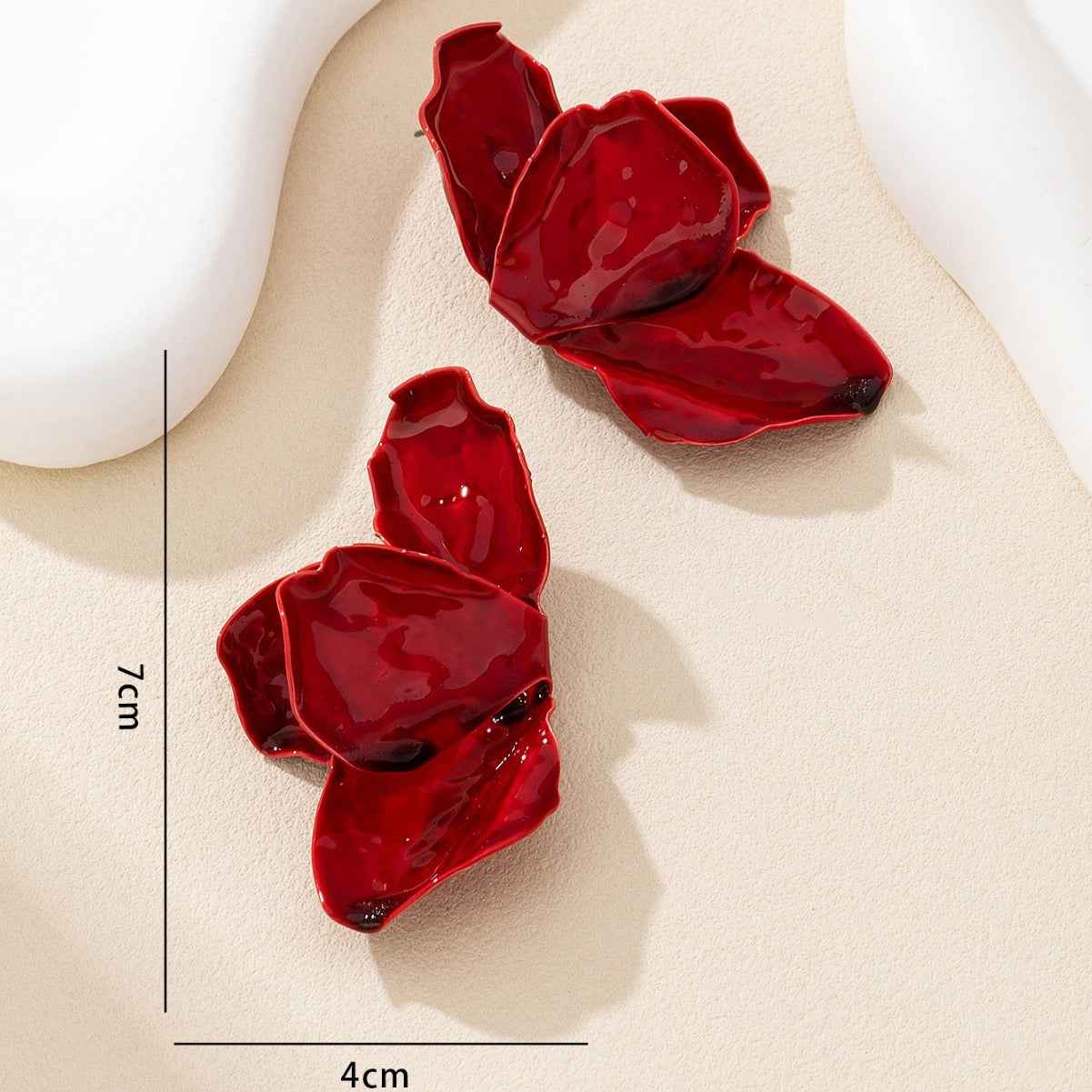 Crimson Bloom | Petal Statement Earrings | Gold Plated Sculpted Floral Design | Bold Contemporary Luxe Earrings