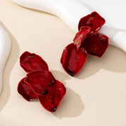 Crimson Bloom | Petal Statement Earrings | Gold Plated Sculpted Floral Design | Bold Contemporary Luxe Earrings