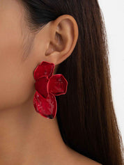Crimson Bloom | Petal Statement Earrings | Gold Plated Sculpted Floral Design | Bold Contemporary Luxe Earrings