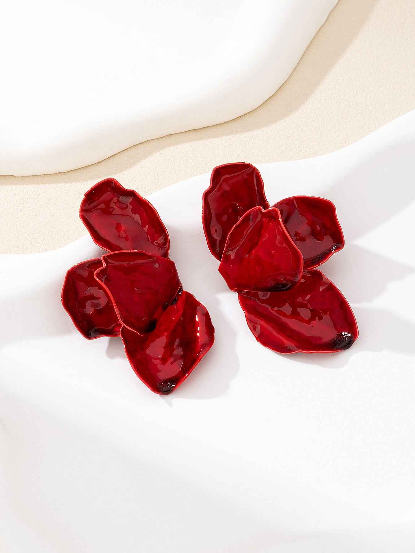 Crimson Bloom | Petal Statement Earrings | Gold Plated Sculpted Floral Design | Bold Contemporary Luxe Earrings