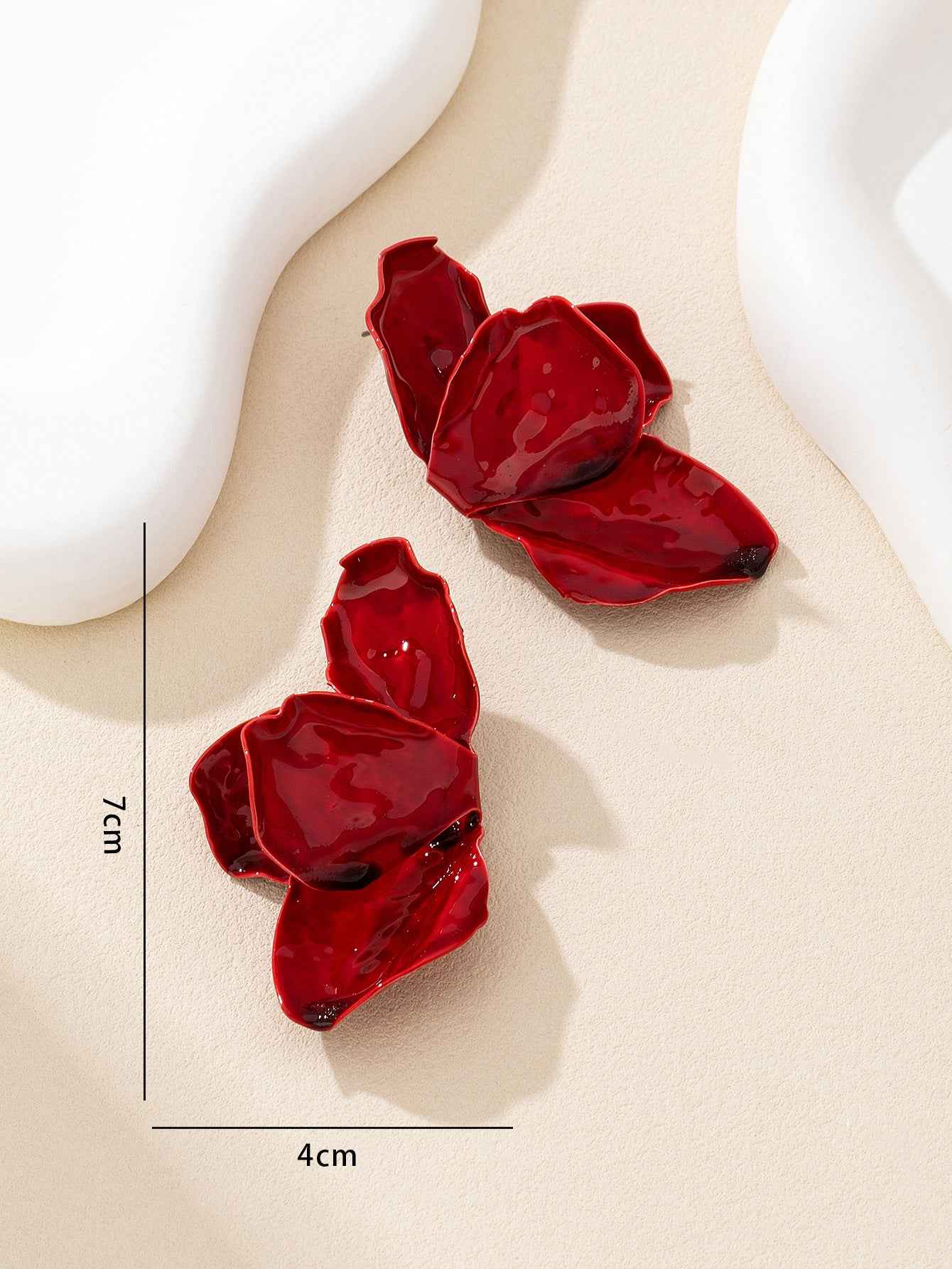 Crimson Bloom | Petal Statement Earrings | Gold Plated Sculpted Floral Design | Bold Contemporary Luxe Earrings