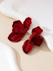Crimson Bloom | Petal Statement Earrings | Gold Plated Sculpted Floral Design | Bold Contemporary Luxe Earrings