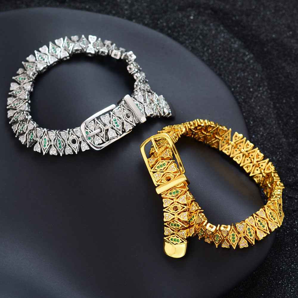Celestia Glow | Emerald Prism Luxe Bracelet | Gold Plated Green Crystal Detailing | Elegant Contemporary Statement Bracelet